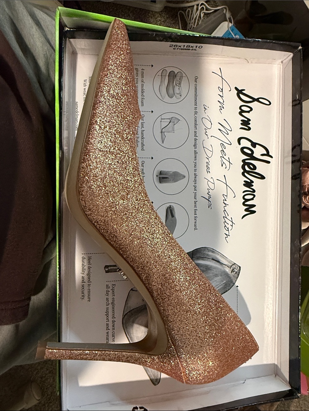 Sam Edelman Rose Gold Glitter Pointed-Toe Stiletto Pump